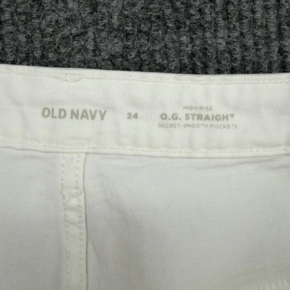 Old Navy High Rise Straight White Jeans Womens 24 Plus Size Stretch
